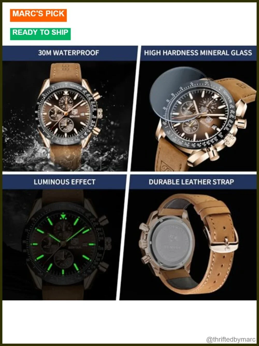 Analog Quartz Chronograph Watch with Silicone Strap Luminous Water Resistant